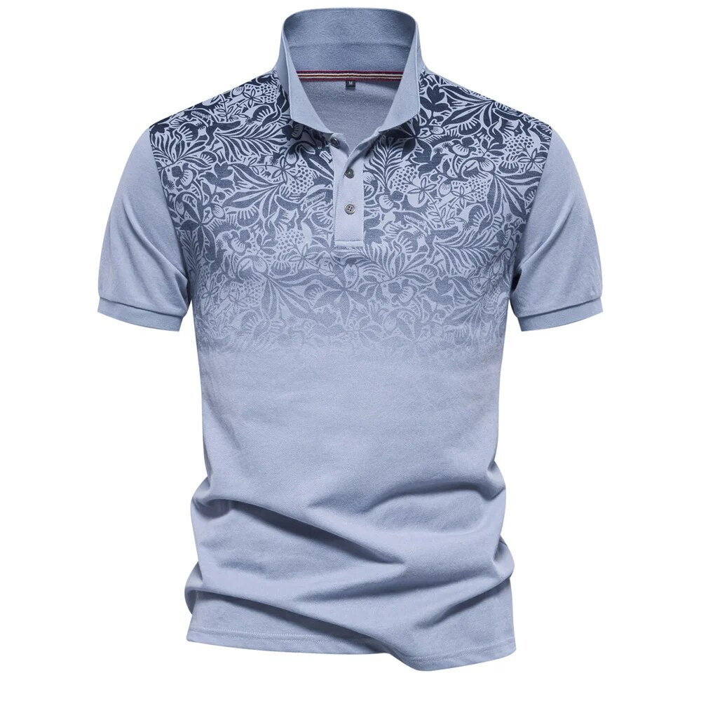 New Design Gradient Print Cotton Polo Shirt