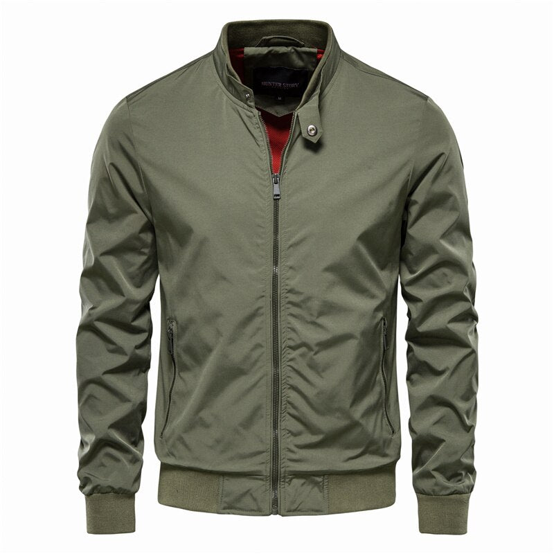 Men's Solid Color Baseball Stand Collar Bomber Jacket
