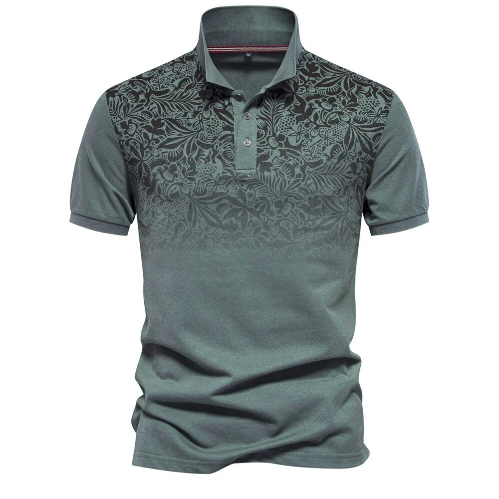 New Design Gradient Print Cotton Polo Shirt