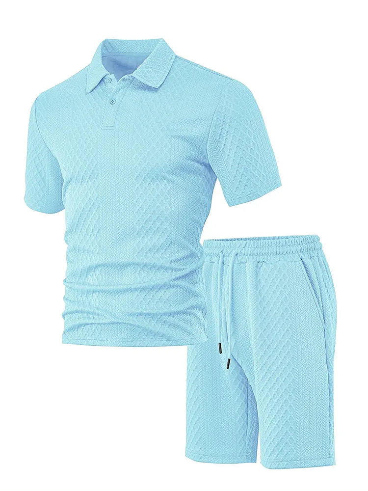 Textured Jacquard Polo Shirt and Shorts 2 Piece Set
