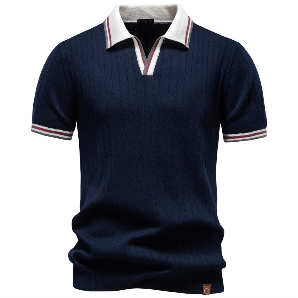 Casual Pure Cotton Color-block Polo Shirt