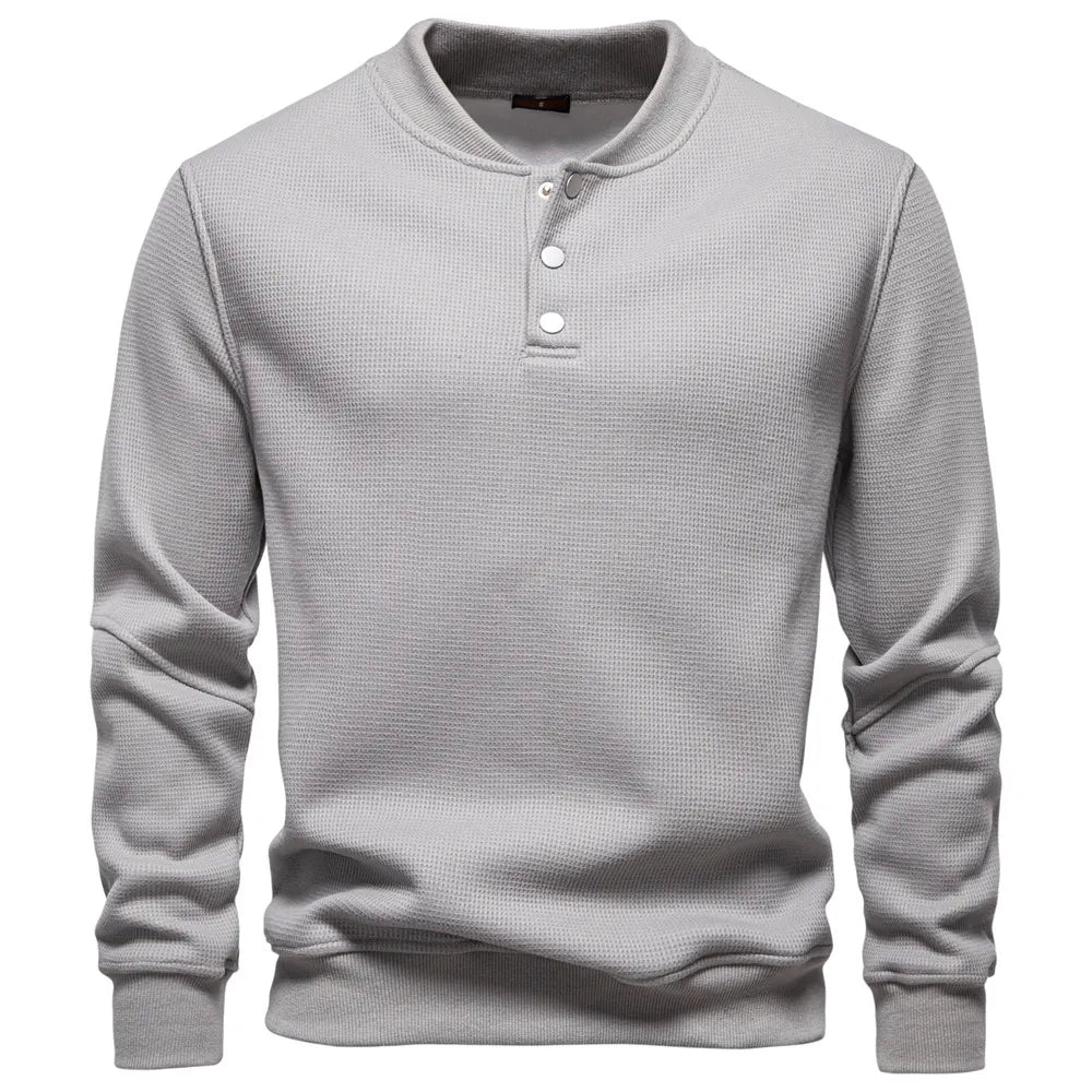 Men's Fleece Lined Thick Waffle Knit Baseball Collar Sweatshirt