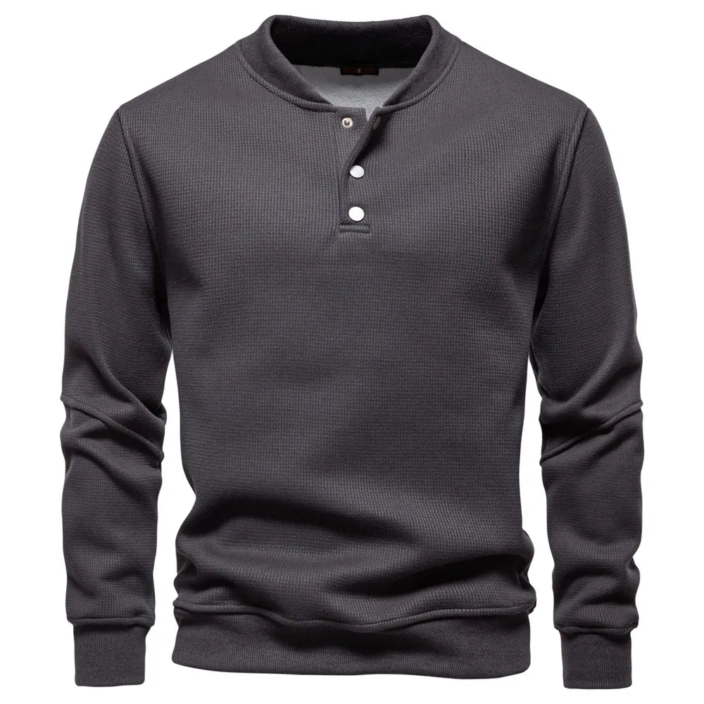 Men's Fleece Lined Thick Waffle Knit Baseball Collar Sweatshirt