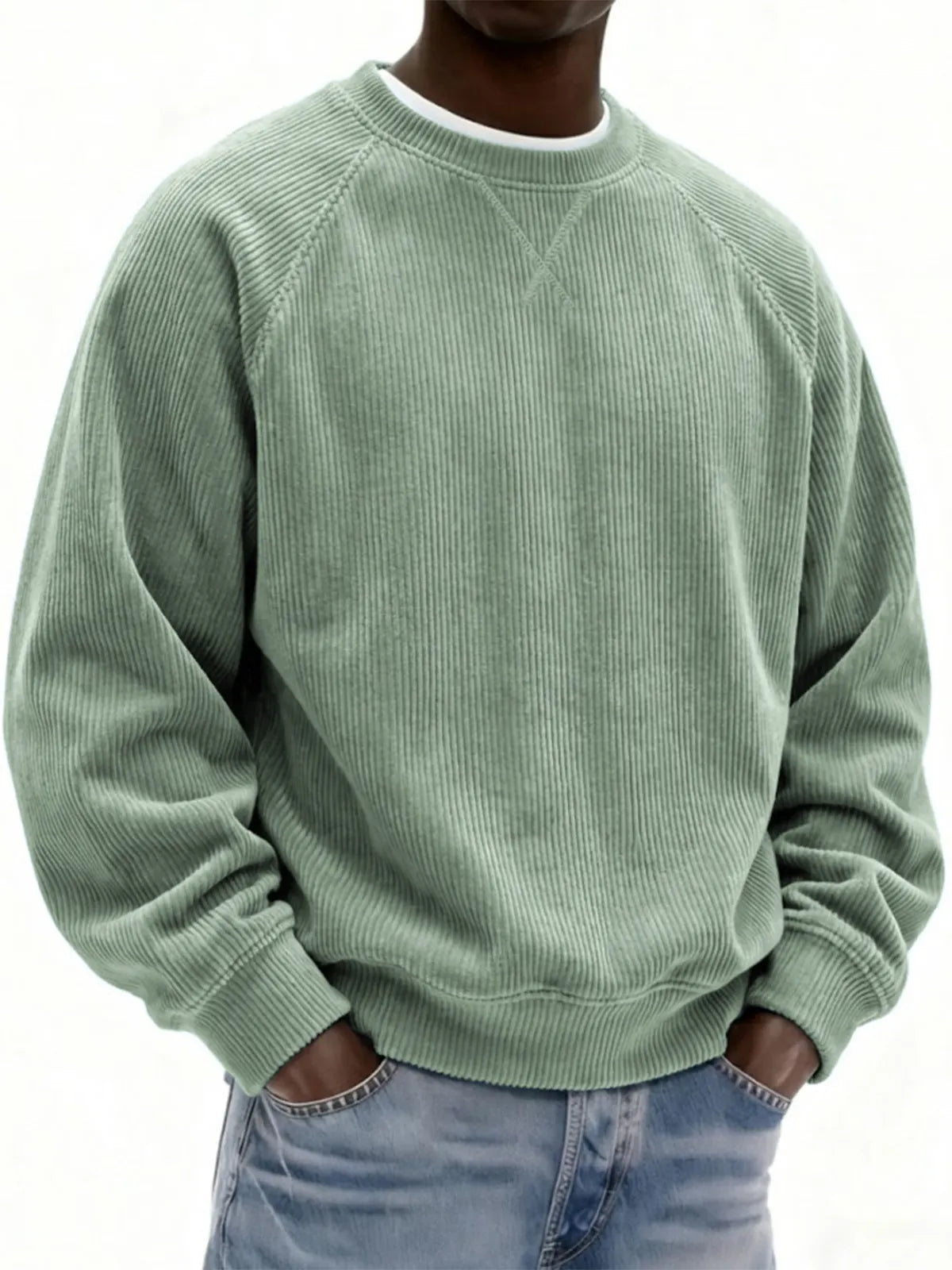 Men's Corduroy Casual Crew Neck Sweatshirt