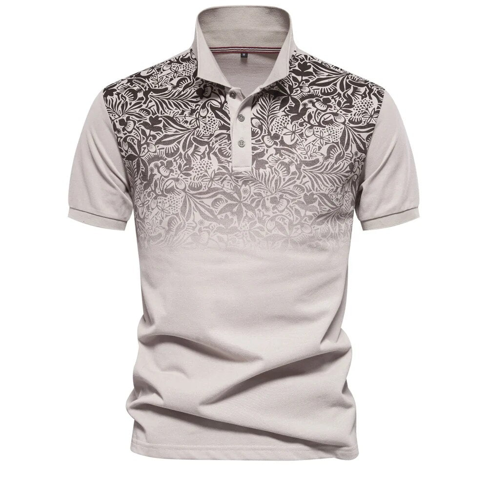 New Design Gradient Print Cotton Polo Shirt