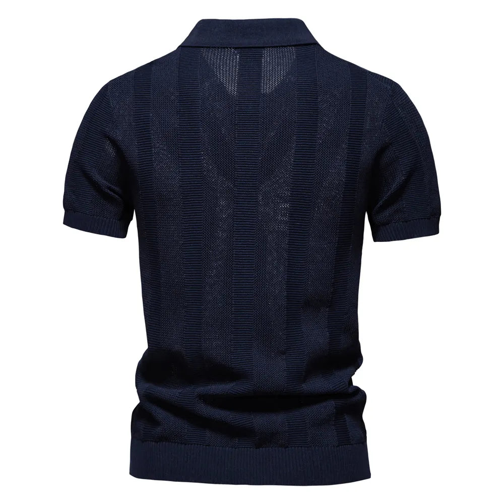 Men's Striped Hollow Knit Polo Shirt