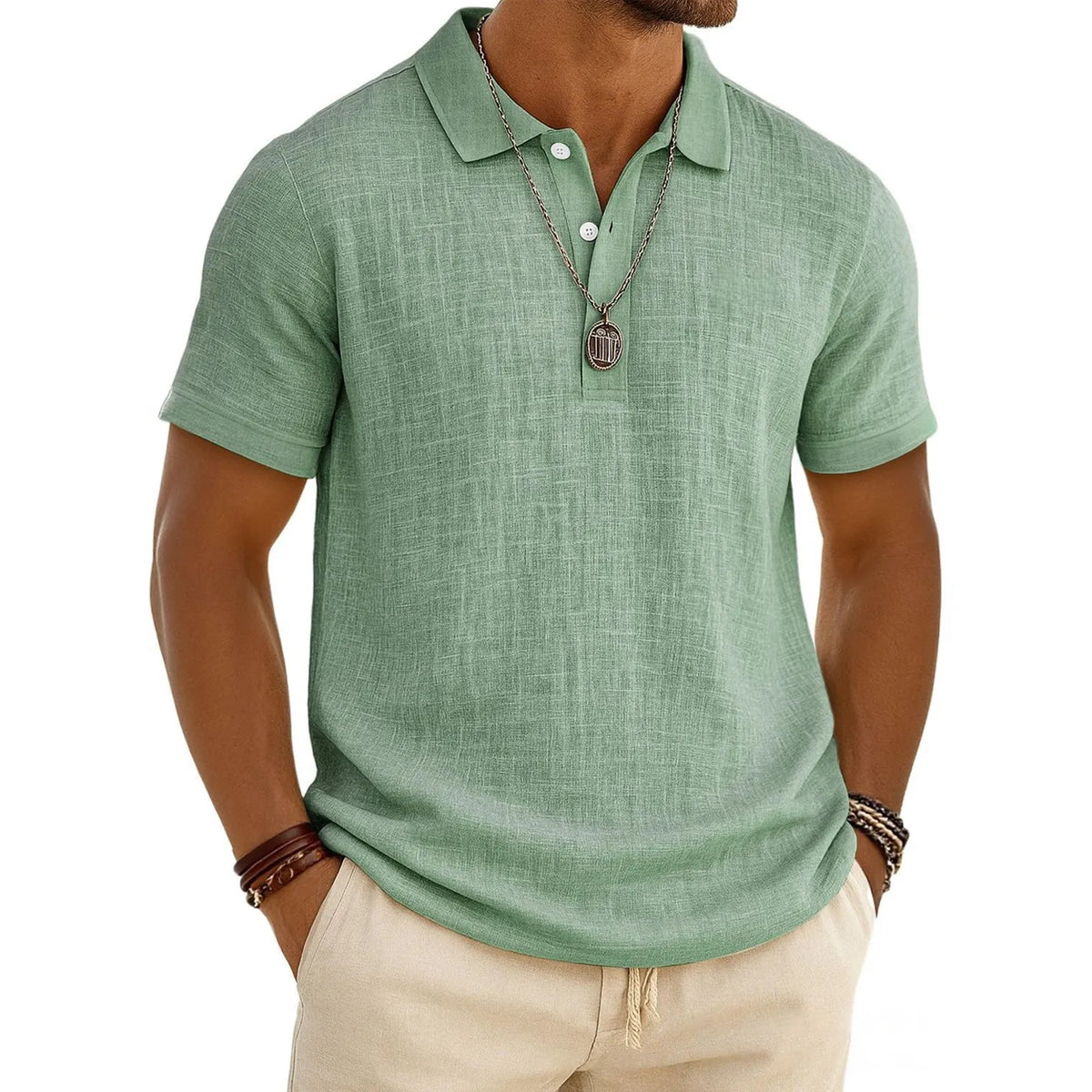 Men's Slub Cotton‑Linen Casual Polo Shirt