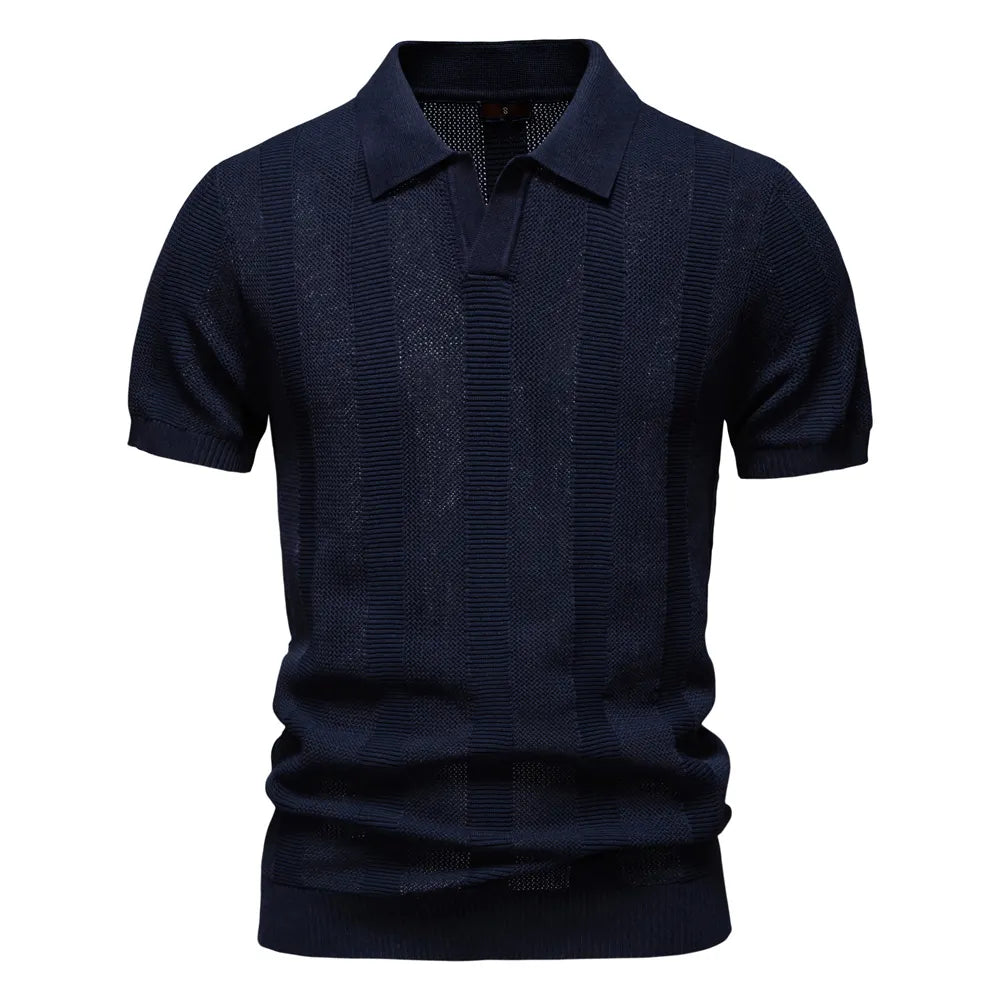Men's Striped Hollow Knit Polo Shirt