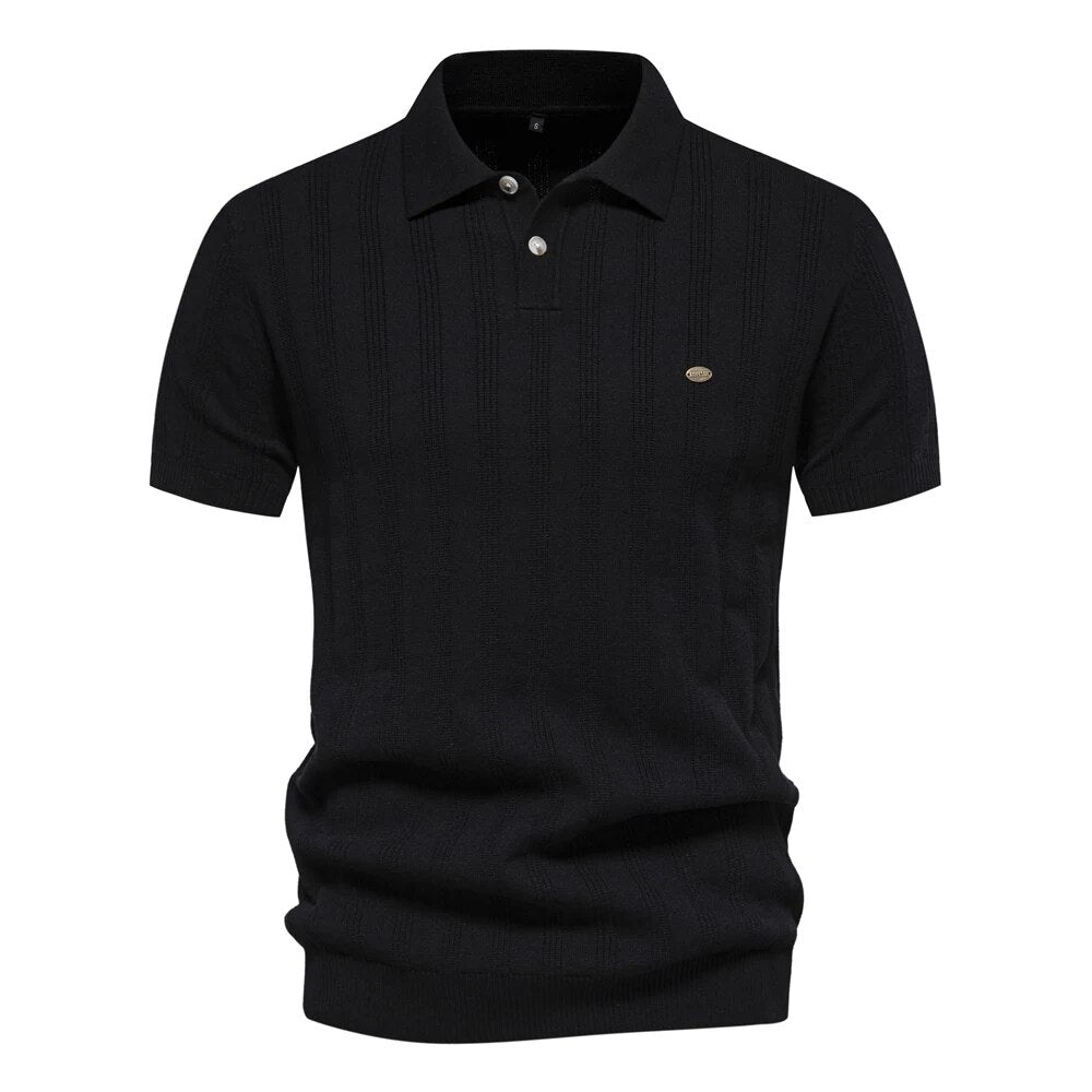 Men's Ribbed Knit Breathable Polo Shirt