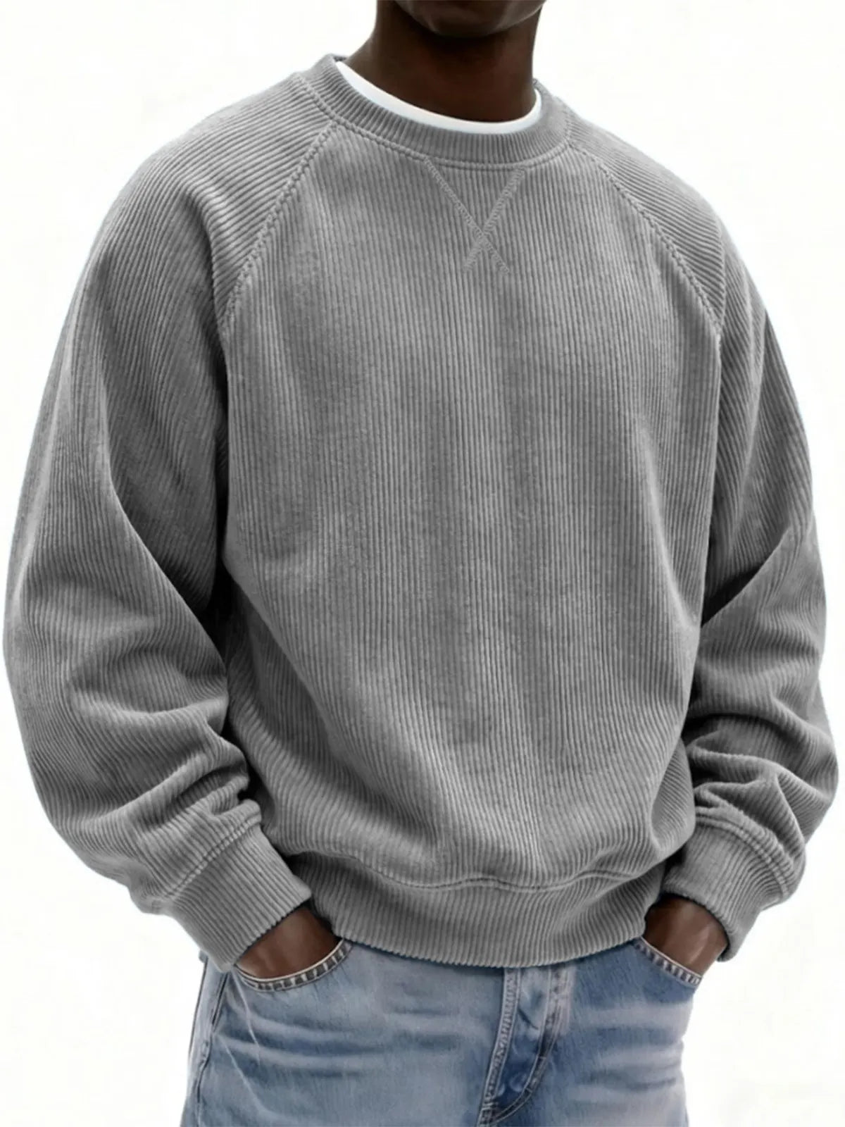 Men's Corduroy Casual Crew Neck Sweatshirt