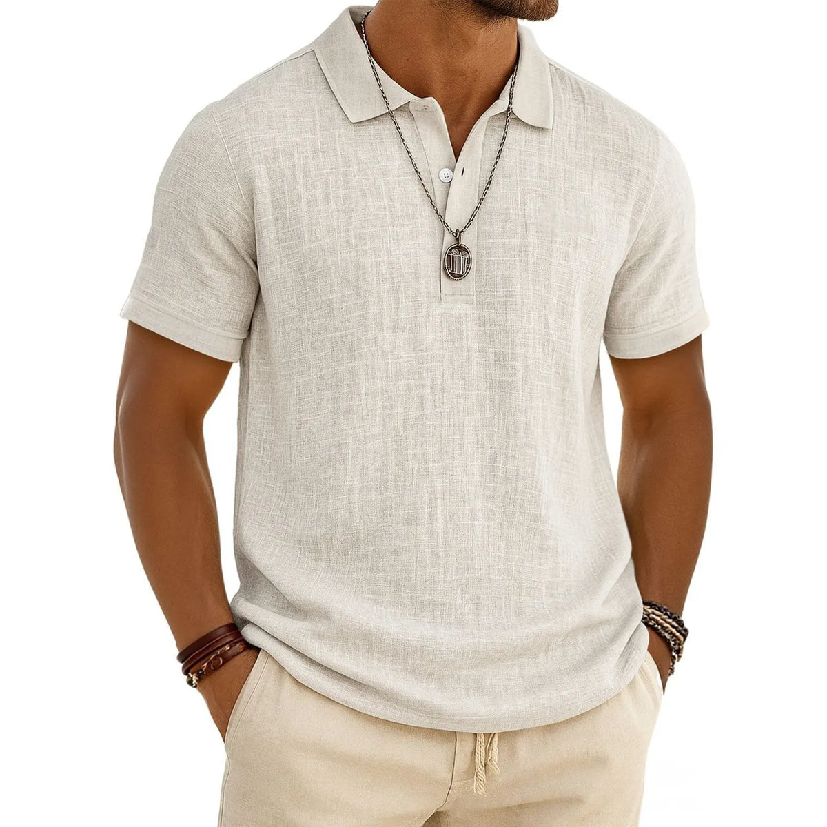 Men's Slub Cotton‑Linen Casual Polo Shirt