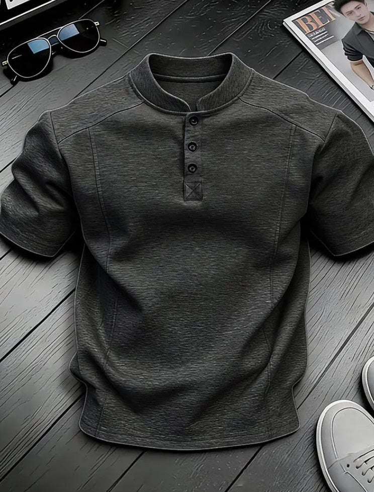 Men's Stand Collar Button Henley Shirt