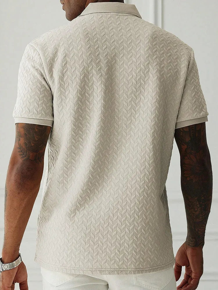 Men's Herringbone Short Sleeve Knit Polo Shirt