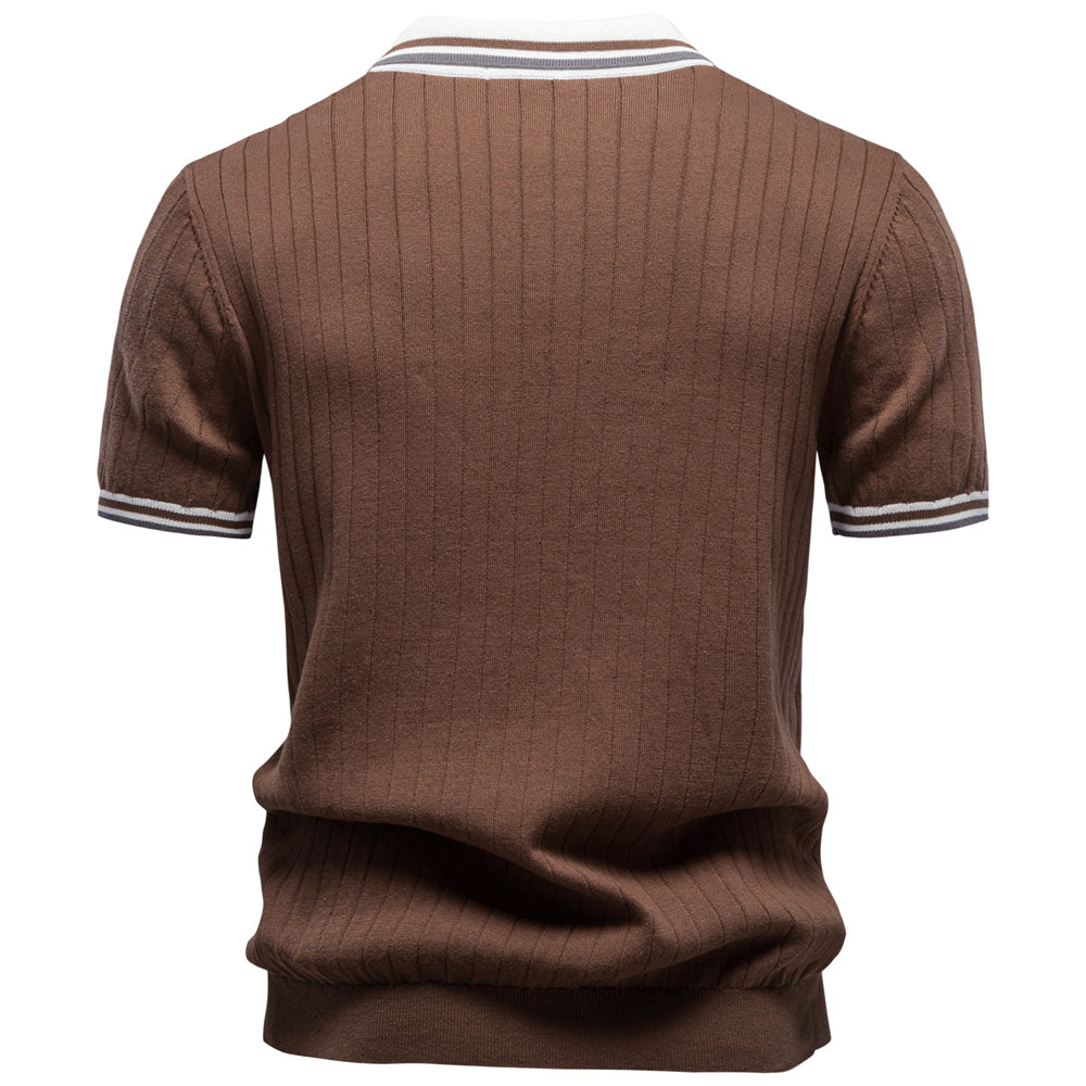 Casual Pure Cotton Color-block Polo Shirt