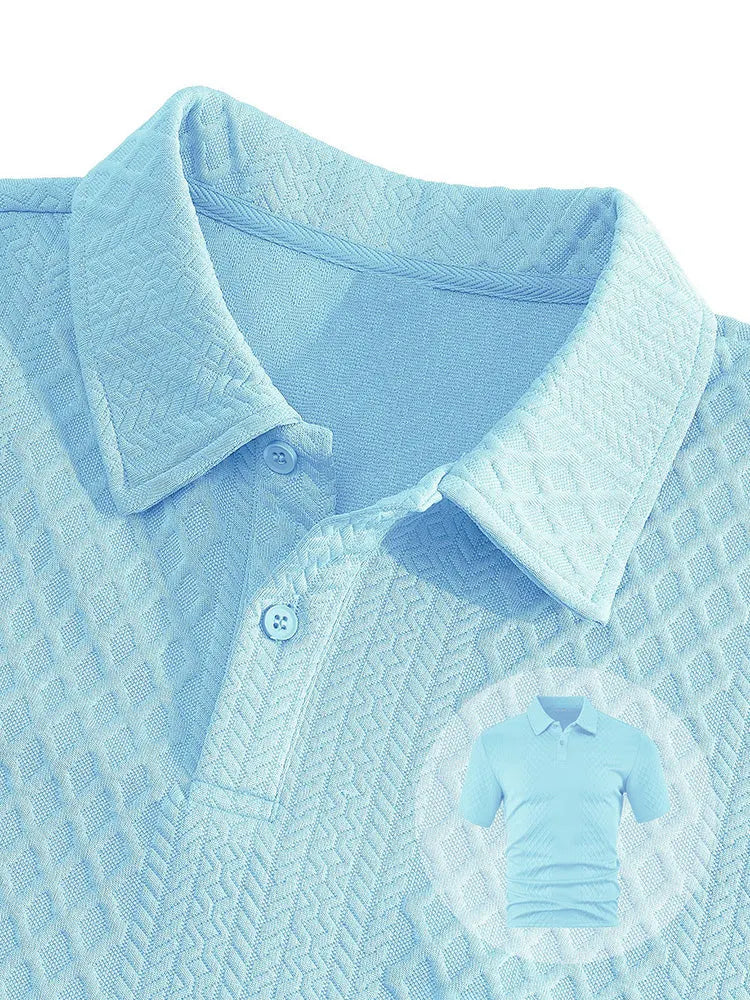 Textured Jacquard Polo Shirt and Shorts 2 Piece Set