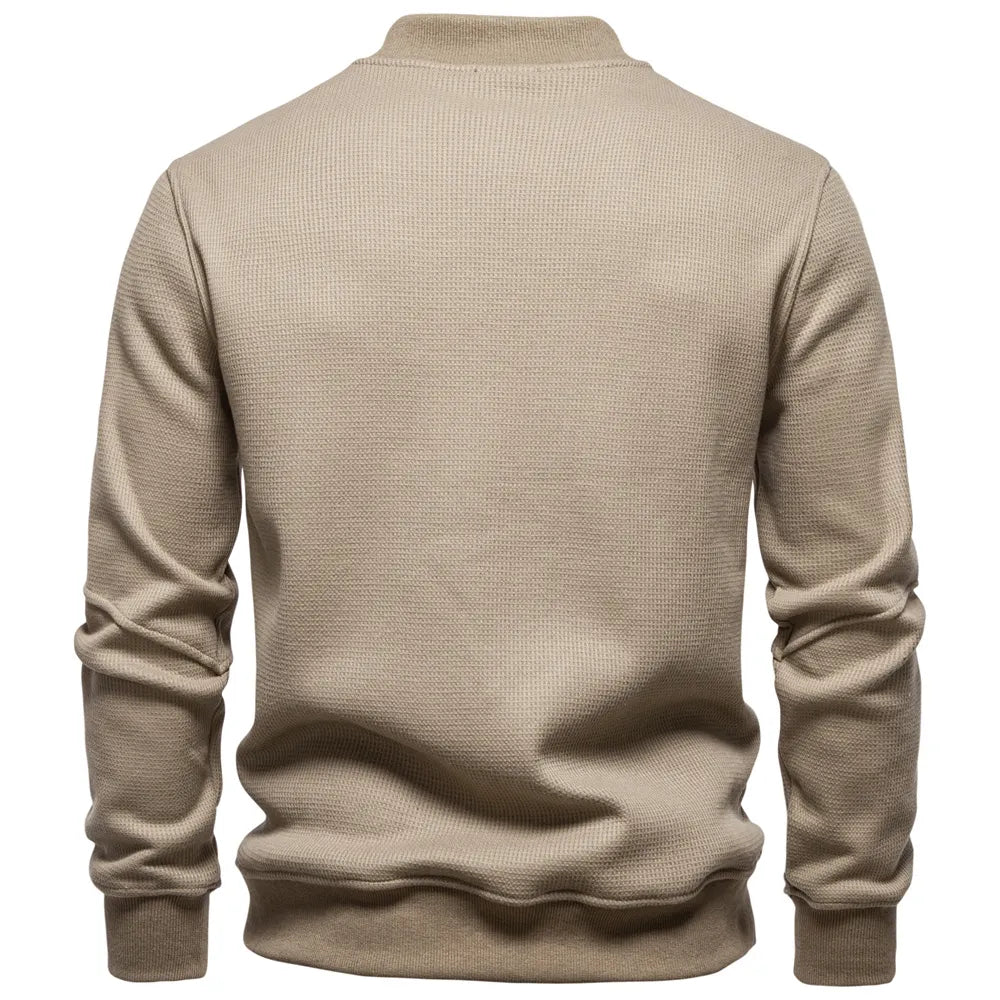 Men's Fleece Lined Thick Waffle Knit Baseball Collar Sweatshirt