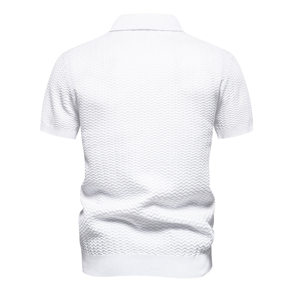 Men's Textured Rib Knit Polo Shirt