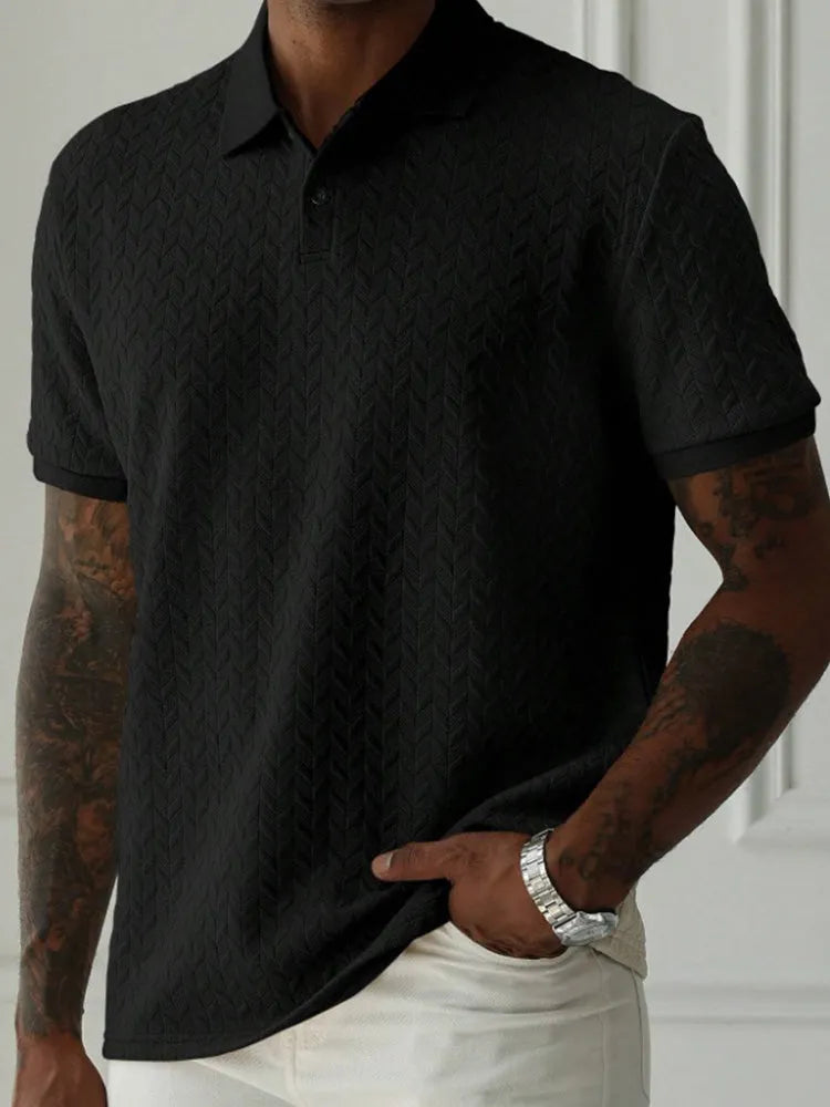 Men's Herringbone Short Sleeve Knit Polo Shirt