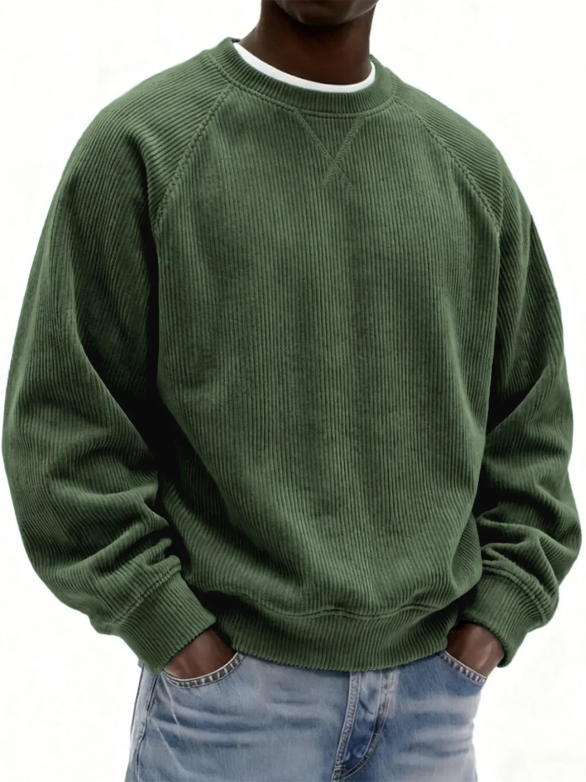 Men's Corduroy Casual Crew Neck Sweatshirt