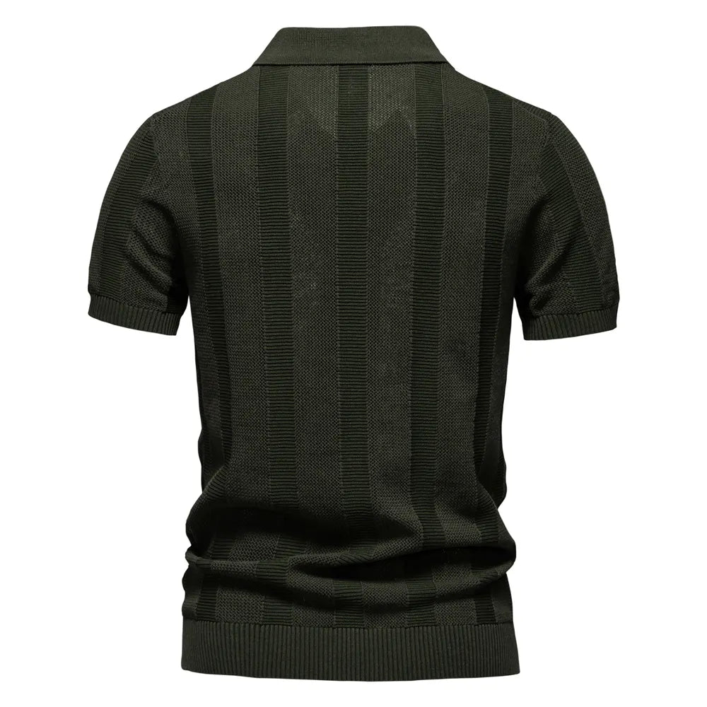 Men's Striped Hollow Knit Polo Shirt
