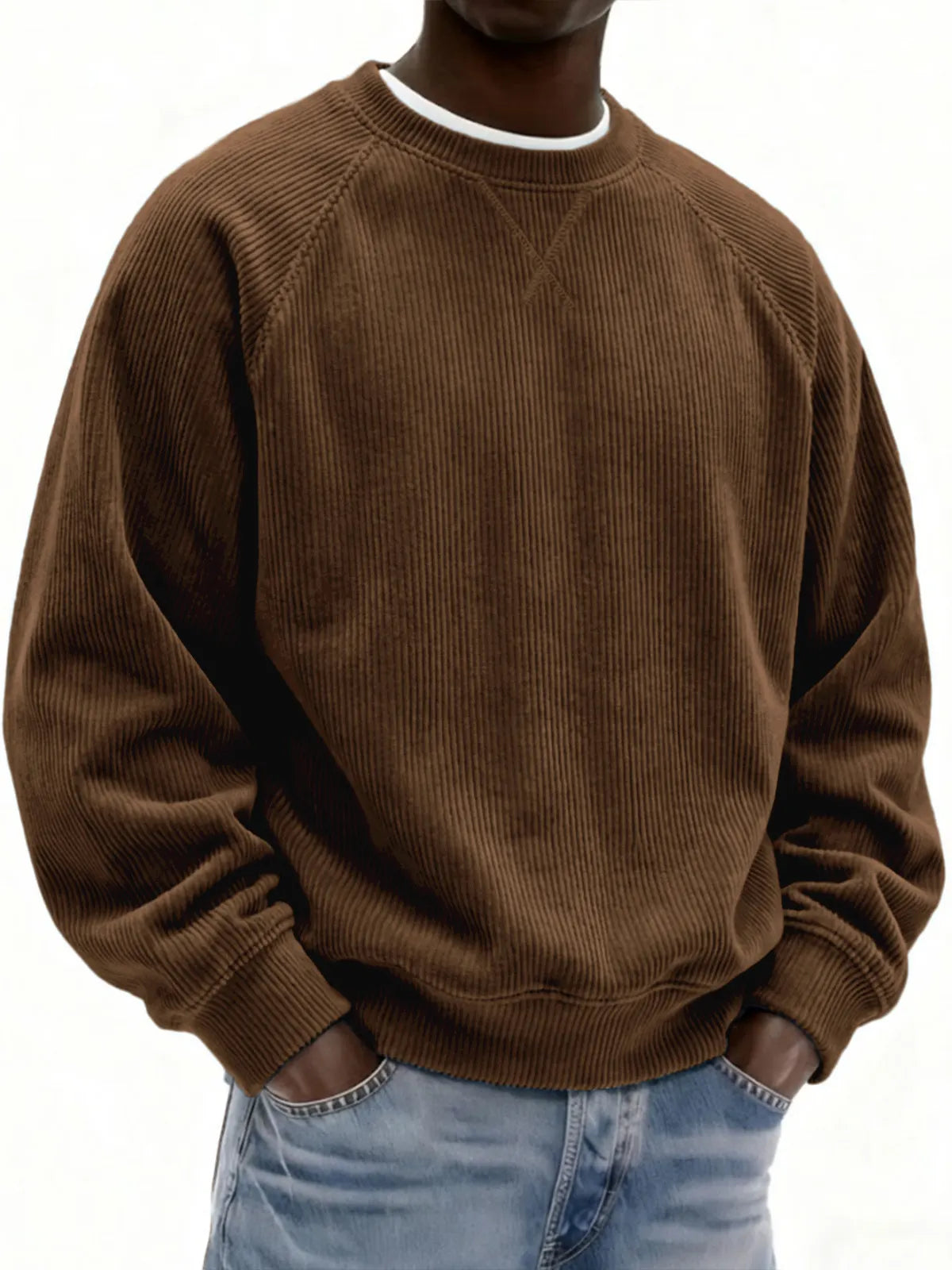 Men's Corduroy Casual Crew Neck Sweatshirt