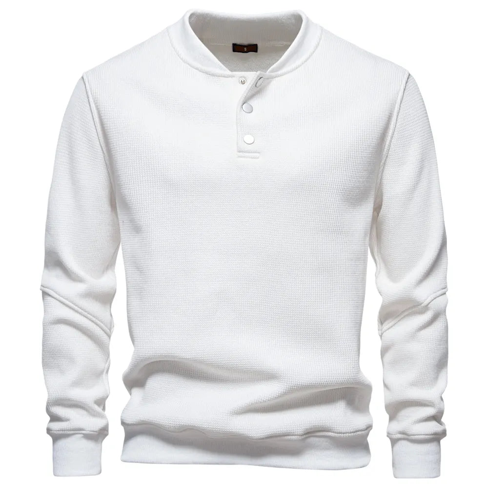 Men's Fleece Lined Thick Waffle Knit Baseball Collar Sweatshirt