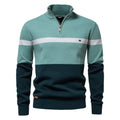 High Quality Zipper Stand Collar Striped Sweater