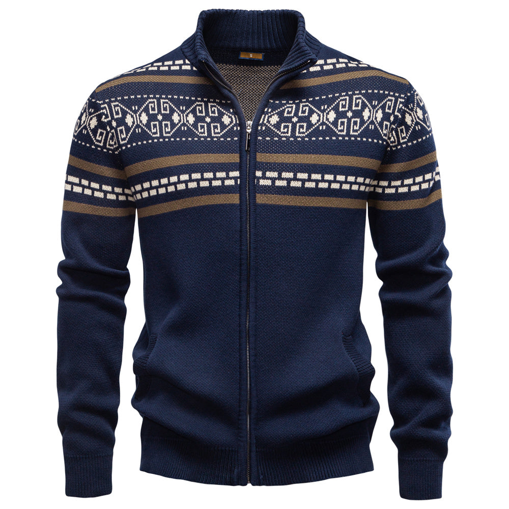 Men's Vintage Thickened Cotton Printed Cardigan