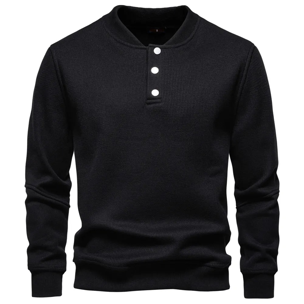 Men's Fleece Lined Thick Waffle Knit Baseball Collar Sweatshirt