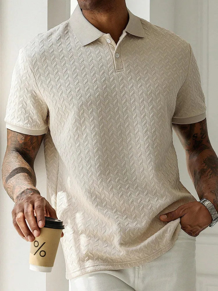 Men's Herringbone Short Sleeve Knit Polo Shirt