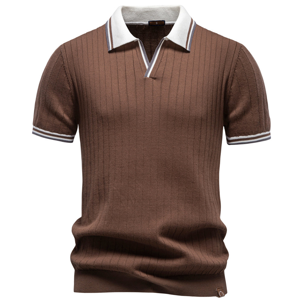 Casual Pure Cotton Color-block Polo Shirt