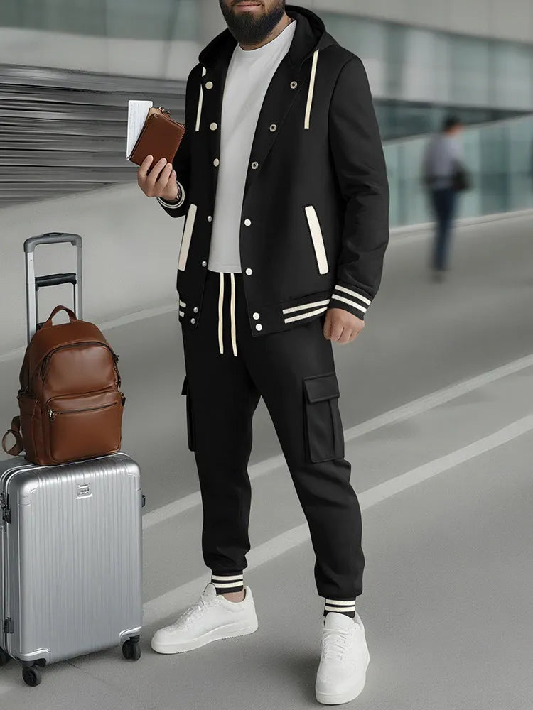 Sporty Hooded Jacket Pants Set