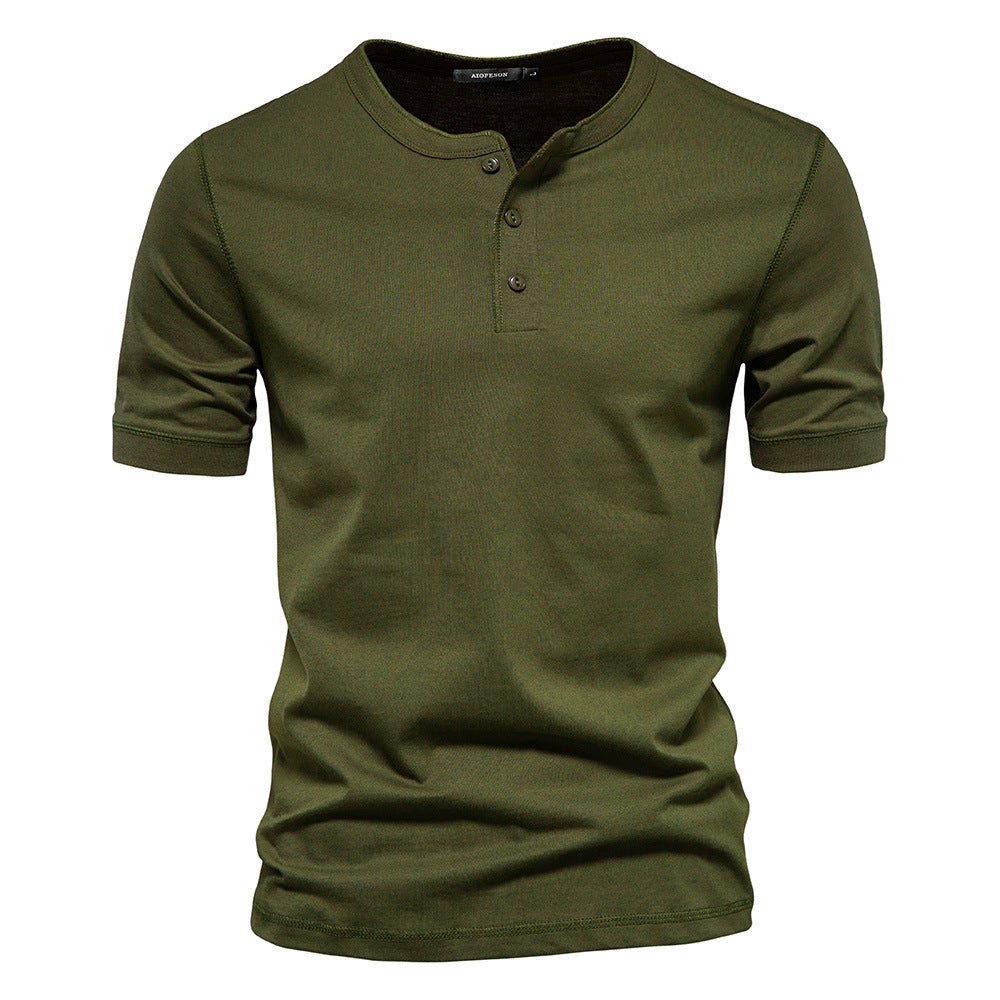 Mens Henley Short Sleeve Cotton Casual Shirt
