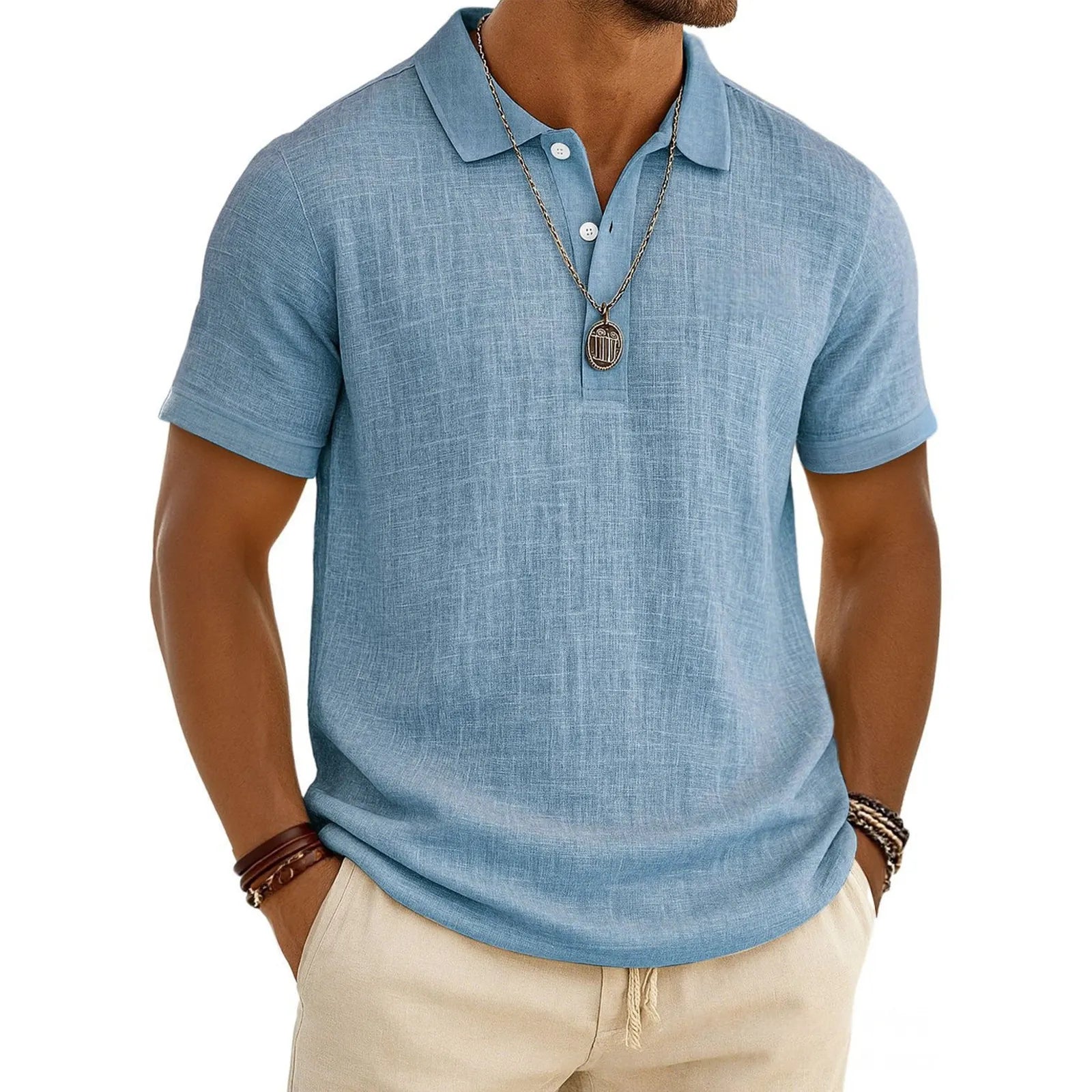Men's Slub Cotton‑Linen Casual Polo Shirt | Buy One Get One Free, Today Only