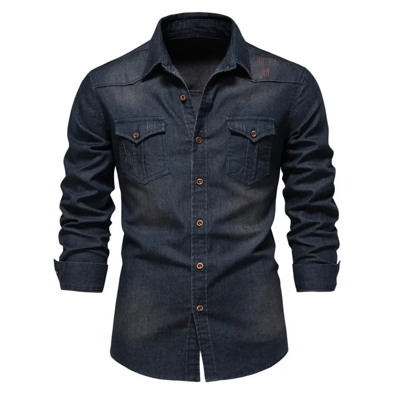 Men's stretch cotton denim long sleeve shirt