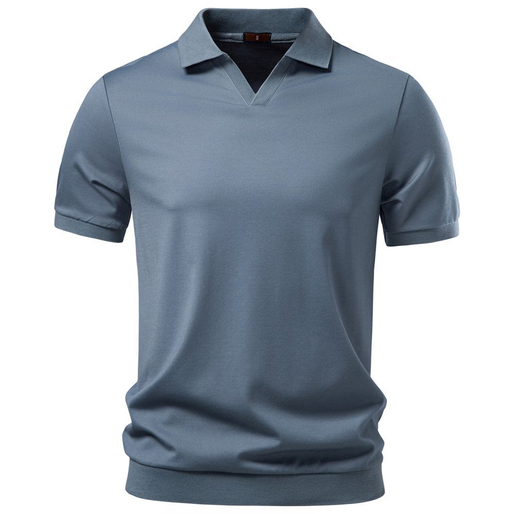 Men's Casual Tencel Spread Collar Polo Shirt