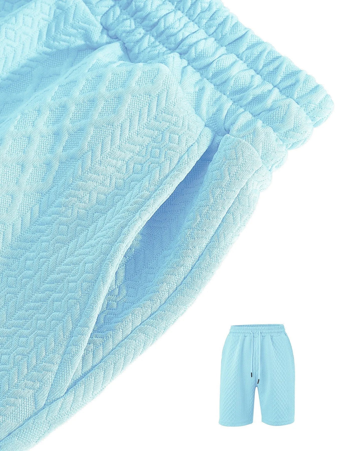 Textured Jacquard Polo Shirt and Shorts 2 Piece Set
