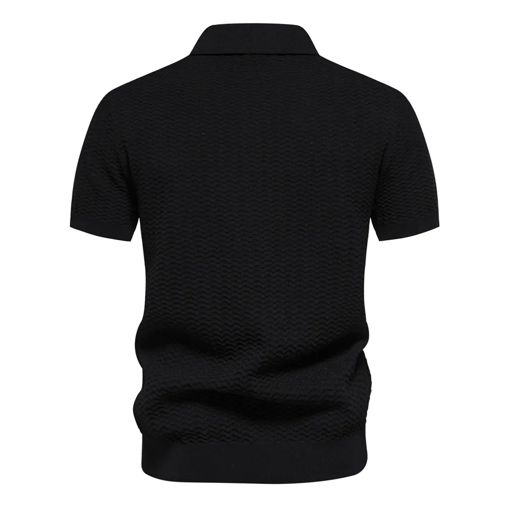 Men's Textured Rib Knit Polo Shirt