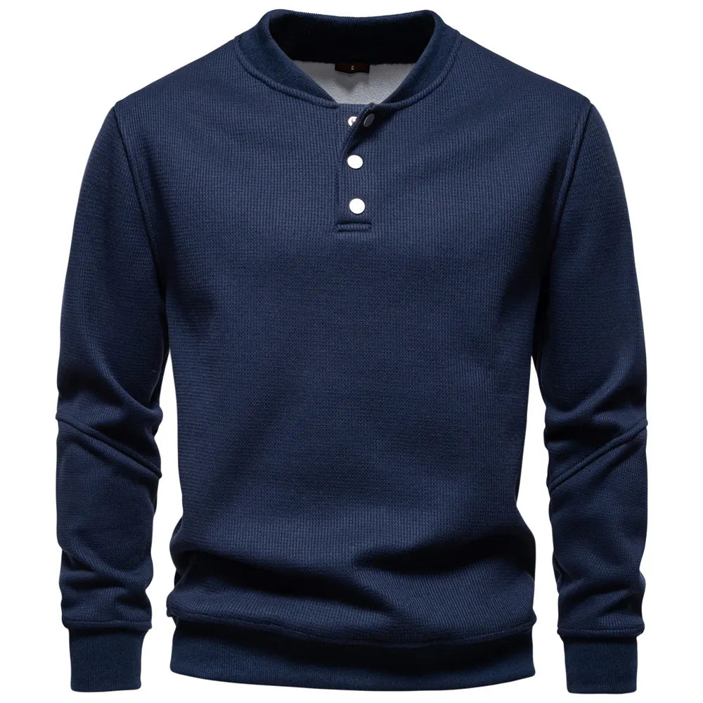 Men's Fleece Lined Thick Waffle Knit Baseball Collar Sweatshirt