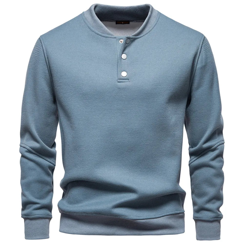 Men's Fleece Lined Thick Waffle Knit Baseball Collar Sweatshirt