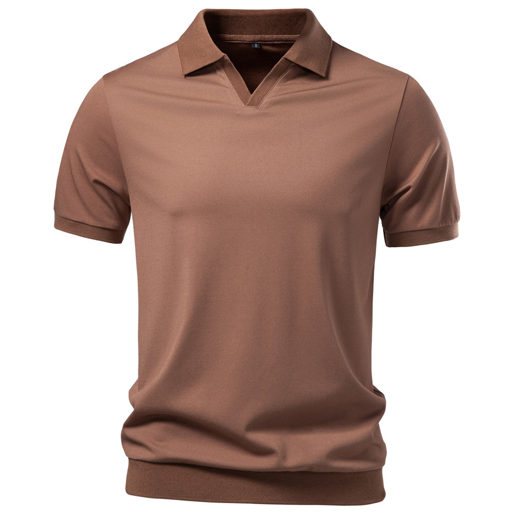 Men's Casual Tencel Spread Collar Polo Shirt