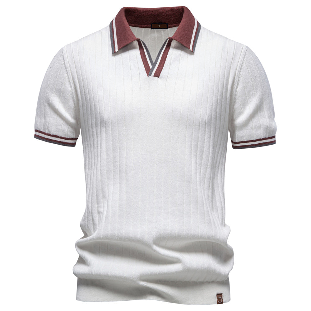 Casual Pure Cotton Color-block Polo Shirt