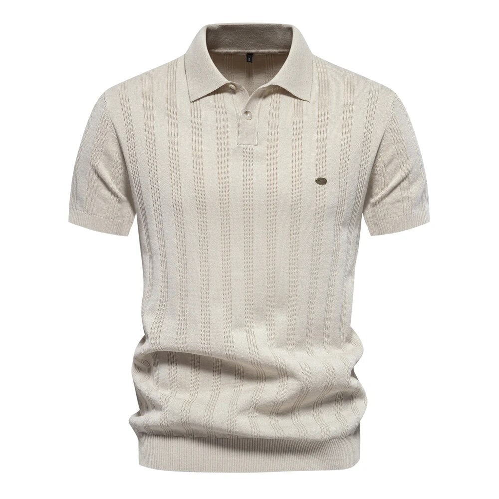 Men's Ribbed Knit Breathable Polo Shirt