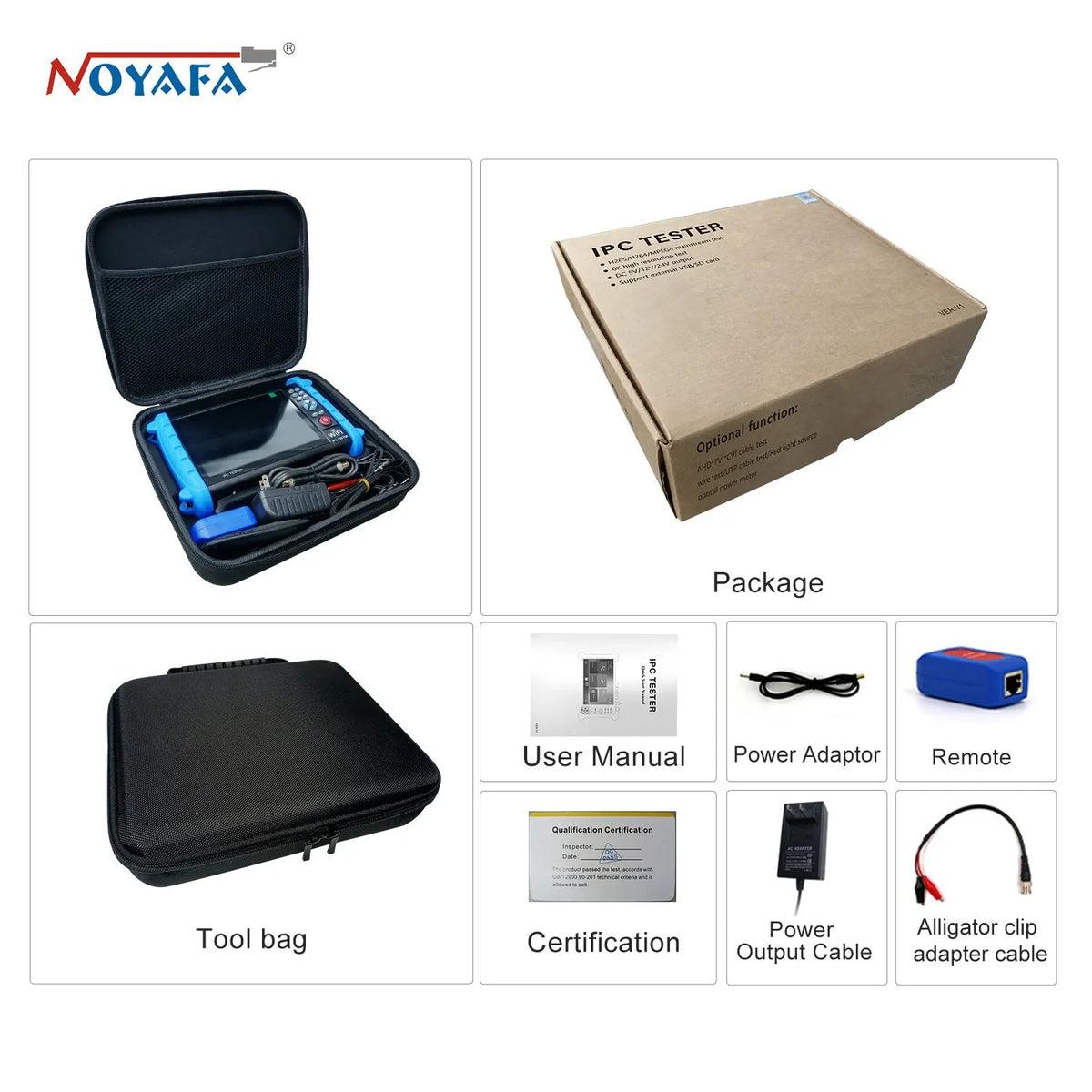 Noyafa NF-IPC722 Professional CCTV Tester & Network Analyzer – 7" Touchscreen, 4K Cameras & 30+ ONVIF & CVBS Protocols Support, PoE, TDR, and OPM Tools