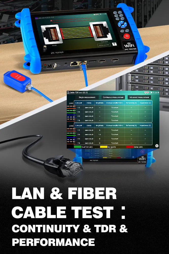Noyafa NF-IPC722 Professional CCTV Tester & Network Analyzer – 7" Touchscreen, 4K Cameras & 30+ ONVIF & CVBS Protocols Support, PoE, TDR, and OPM Tools