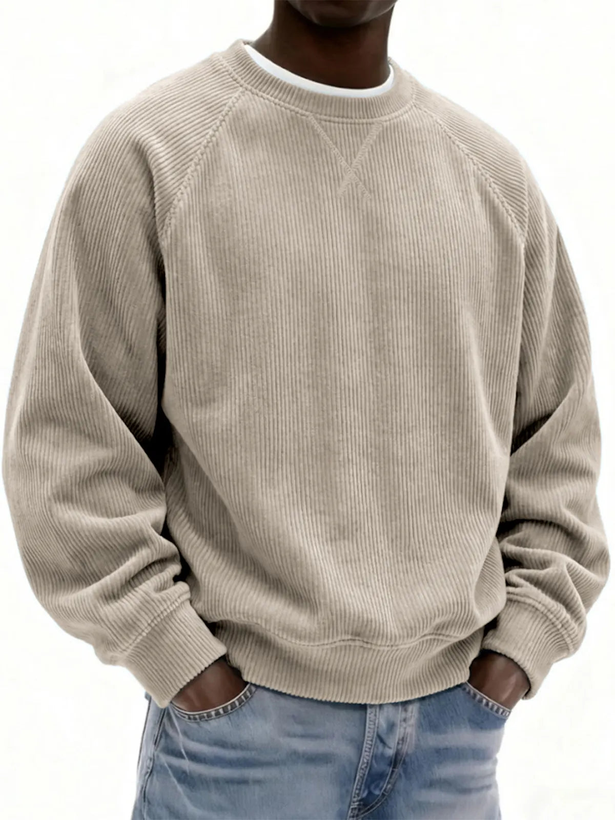 Men's Corduroy Casual Crew Neck Sweatshirt