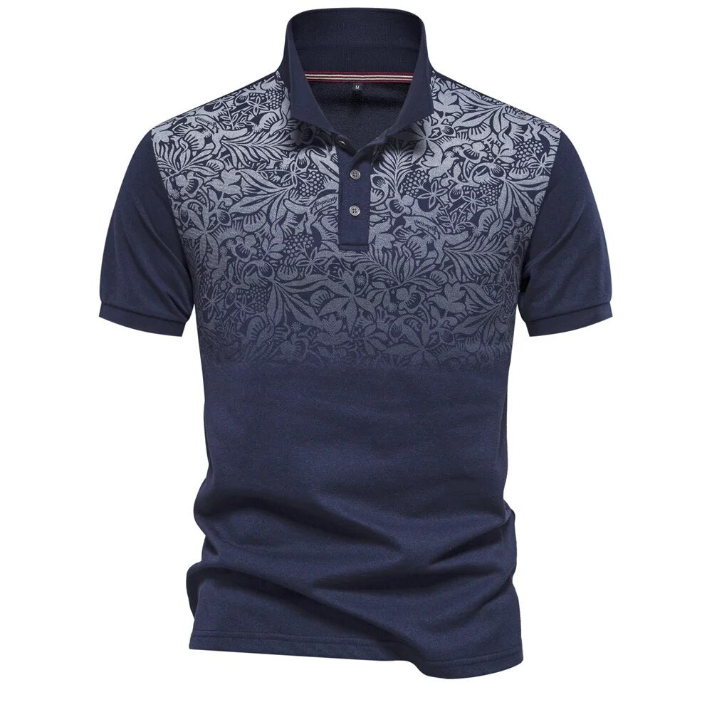 New Design Gradient Print Cotton Polo Shirt