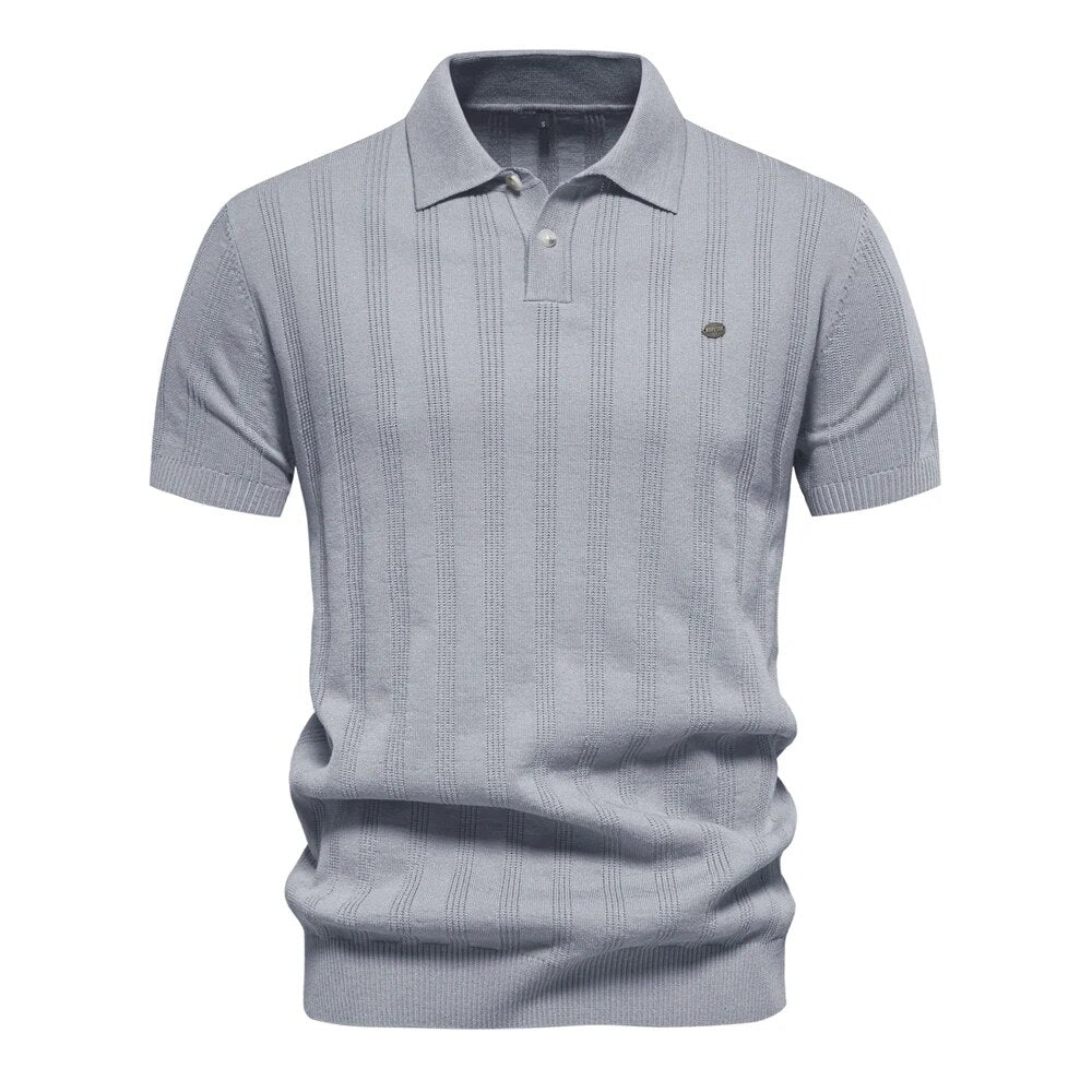 Men's Ribbed Knit Breathable Polo Shirt