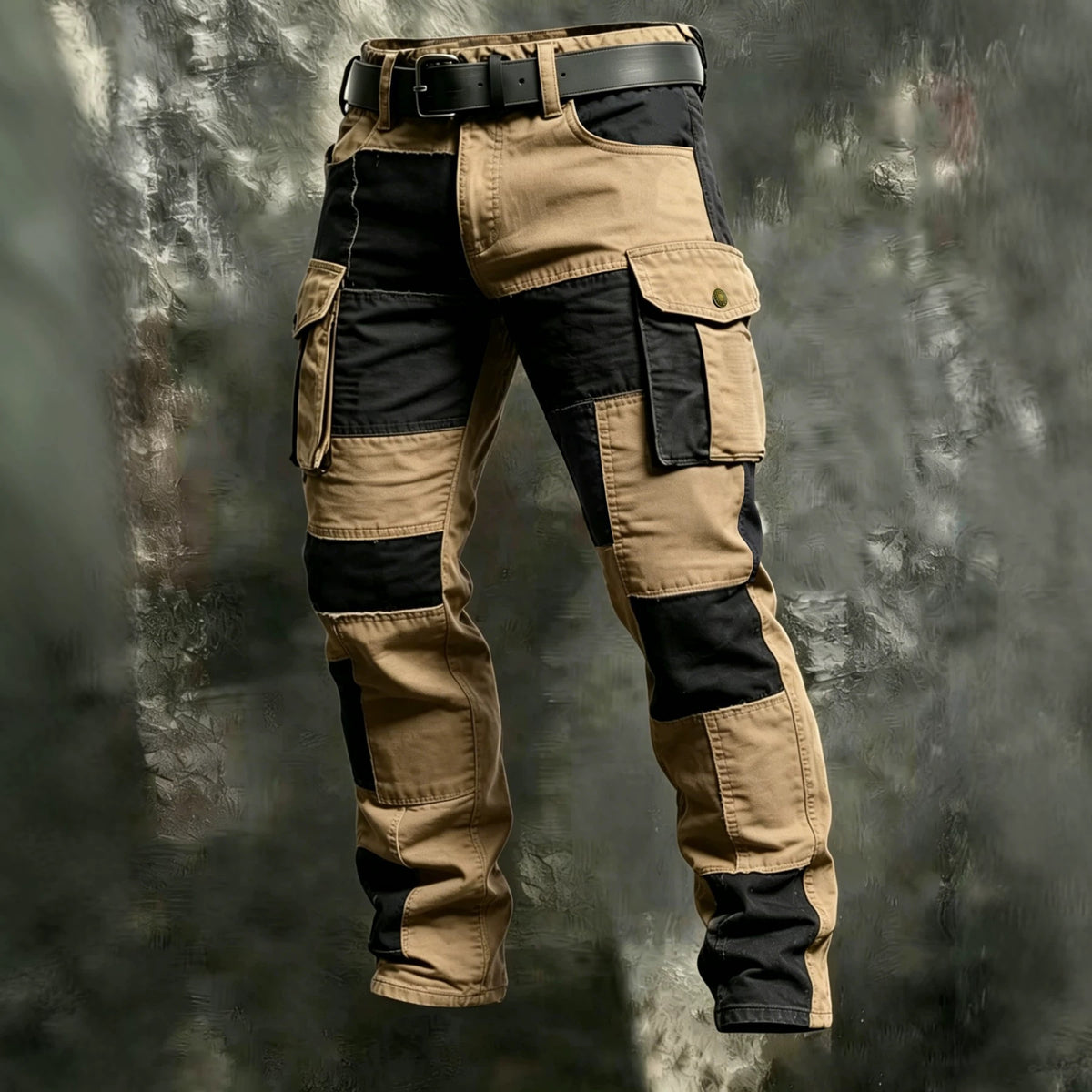 Men's 100% Cotton Color‐Block Tactical Multi‐Pocket Outdoor Cargo Pants