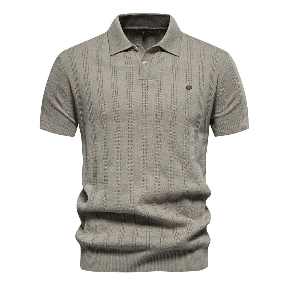 Men's Ribbed Knit Breathable Polo Shirt